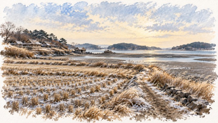 서릿발이 선 빈 들판 너머 중장리 앞바다